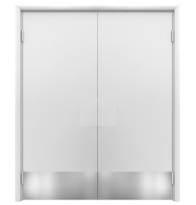 Aquadoor дверь двустворчатая маятниковая белая пластиковая с отбойной пластиной