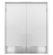 Aquadoor дверь двустворчатая маятниковая белая пластиковая с отбойной пластиной