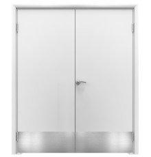 Aquadoor дверь двустворчатая гладкая белая пластиковая с отбойной пластиной