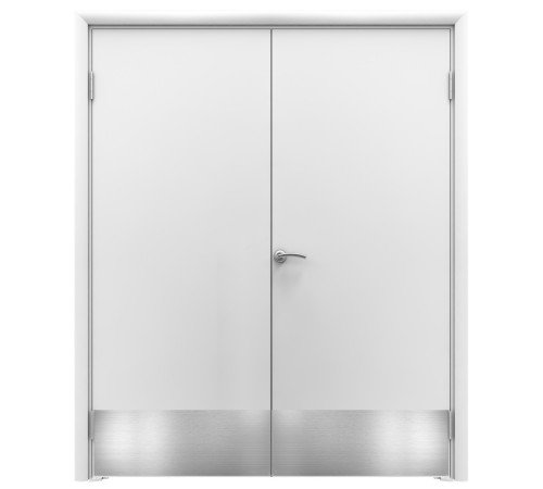 Aquadoor дверь двустворчатая гладкая белая пластиковая с отбойной пластиной